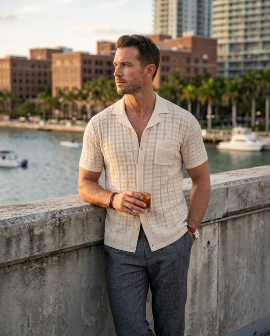Cuban Collar Knit Polo