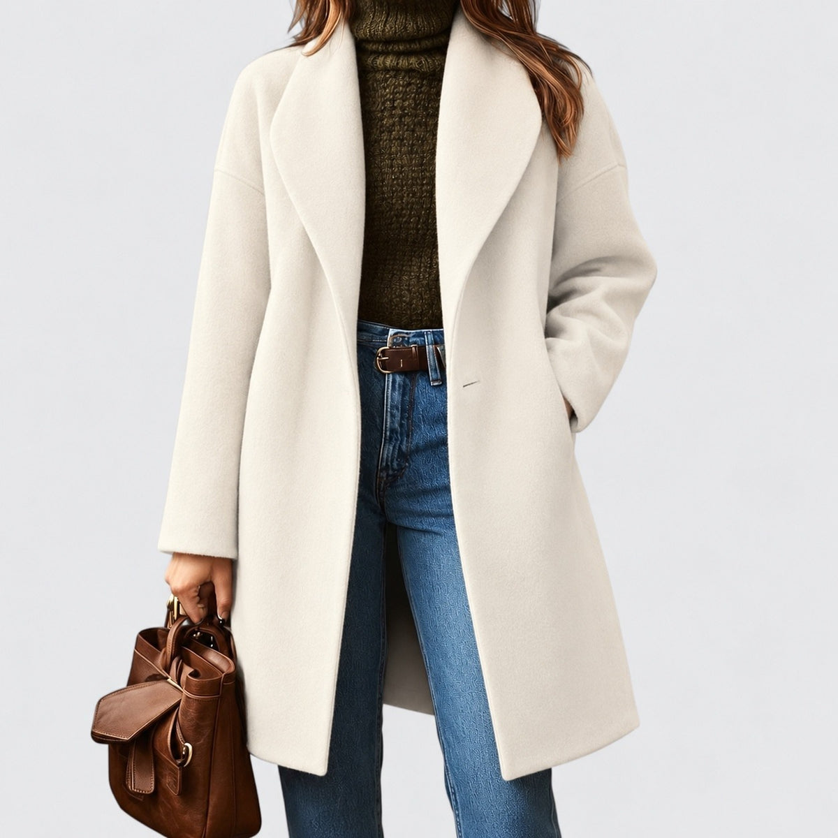 Edna Relaxed Fit Shawl Collar Coat — White | Hudson & Wells