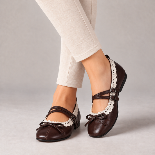 Ellen Comfort Lace-Trim Mary Jane Shoes — Brown | Hudson & Wells