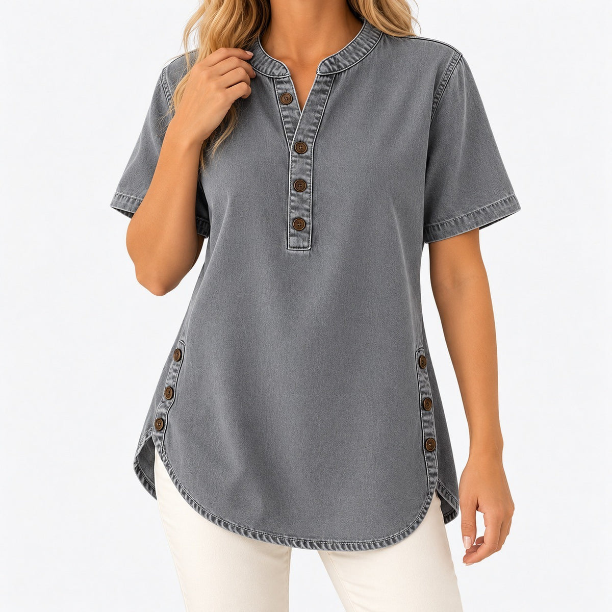Janet Relaxed Fit Tunic Top — Gray | Hudson & Wells