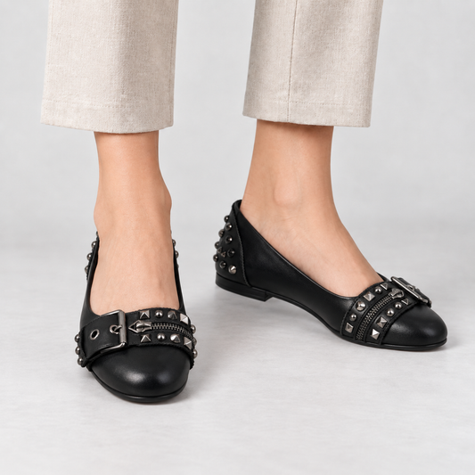 Mavis Women's Everyday Ballet Flats, Buckle Strap — Black ( 【 1Cm】) | Hudson & Wells