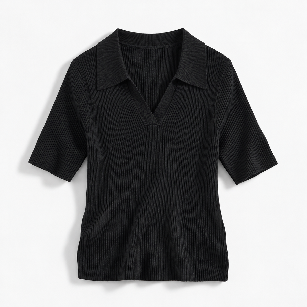 Rosemary Comfort Polo Shirt, Ribbed V-Neck | Hudson & Wells