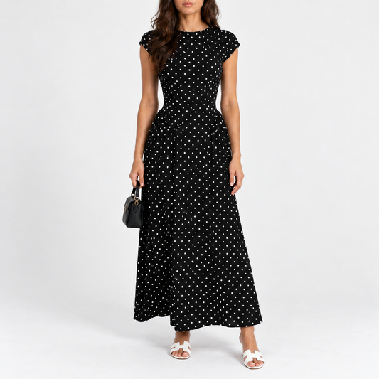 Winnie Stretch Polka Dot Dress, Cap Sleeve | Hudson & Wells