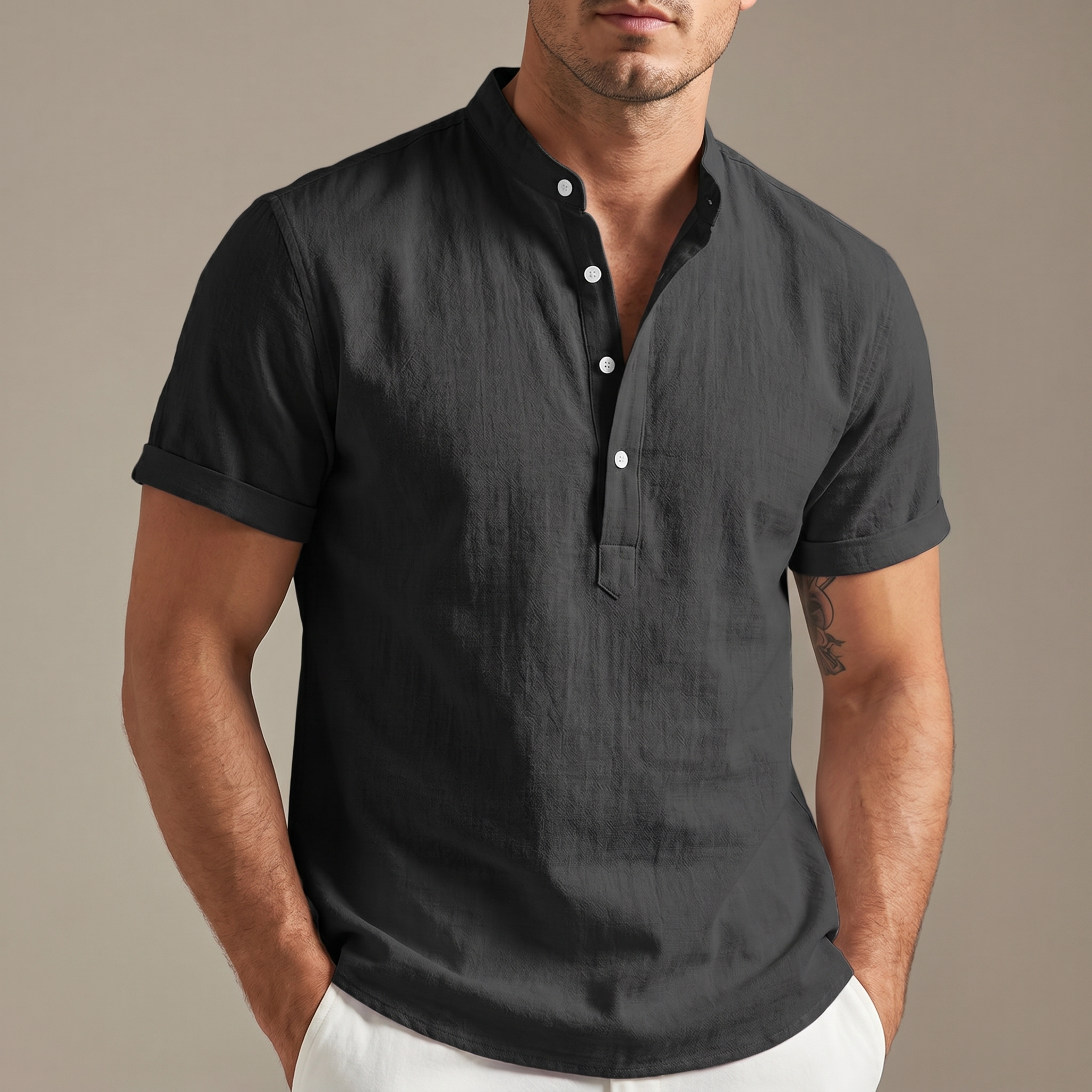 Langston Button-Up premium studio image in charcoal