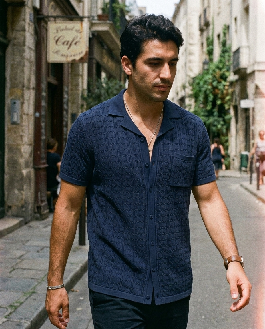 Cuban Collar Knit Polo