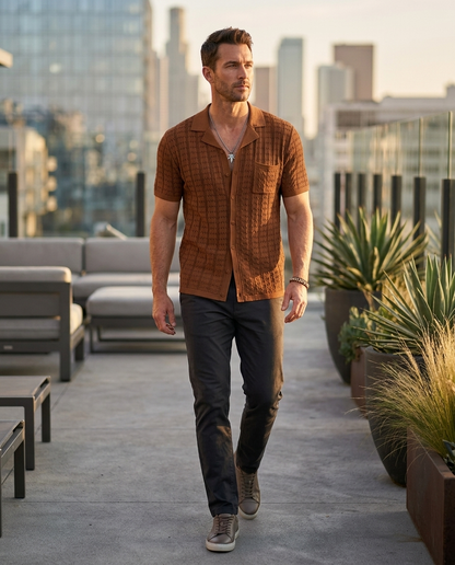Cuban Collar Knit Polo