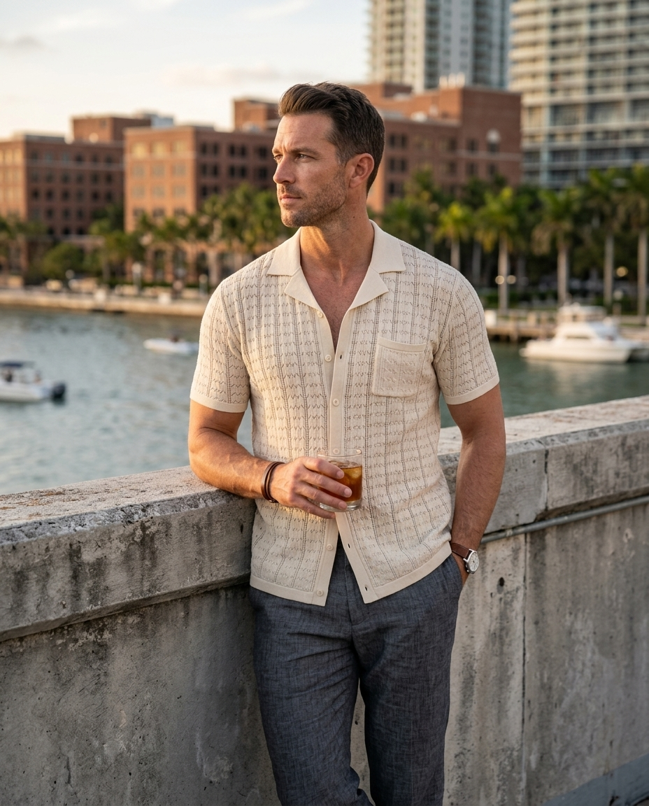 Cuban Collar Knit Polo