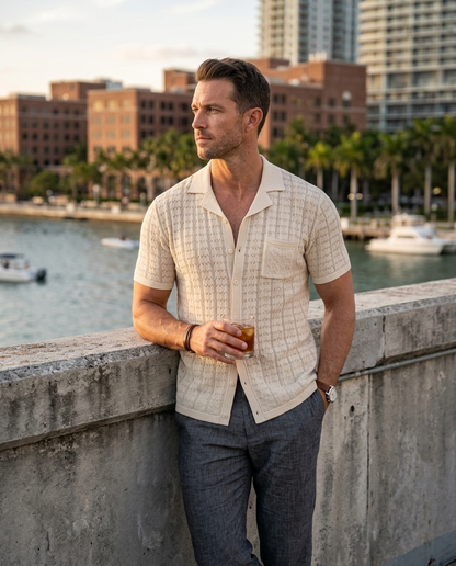 Cuban Collar Knit Polo