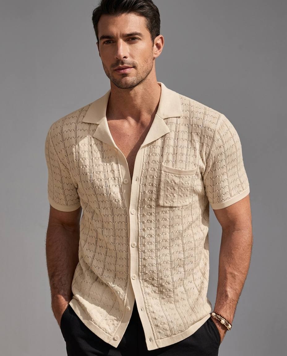 Cuban Collar Knit Polo