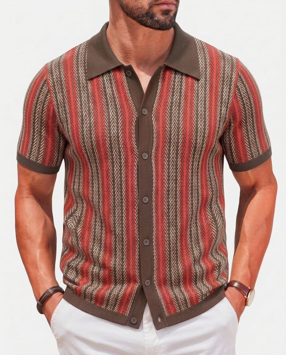 Hayes Striped Knit Polo - Red
