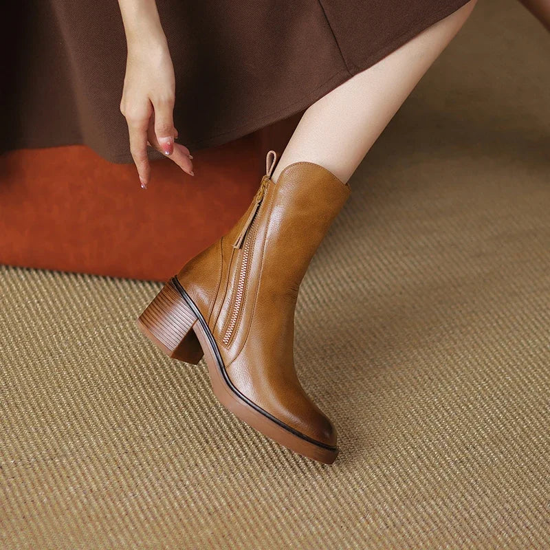 Raven Side-Zip Block Heel — Brown | Hudson & Wells