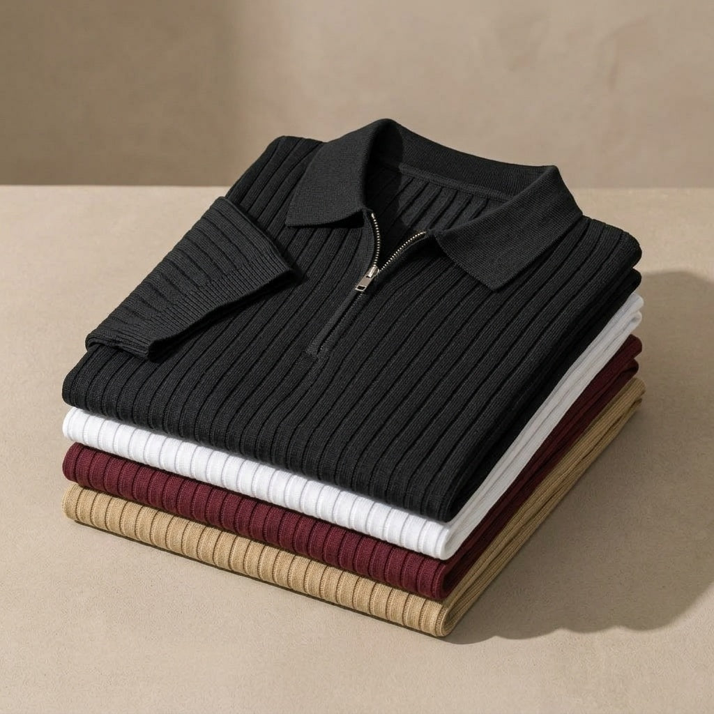 Hudson & Wells Hudson Ribbed Zip Polo product image - folded texture detail