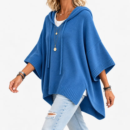 Agatha Relaxed Fit Hooded Poncho, Ribbed Trim | Hudson & Wells
