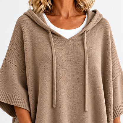 Agatha Relaxed Fit Hooded Poncho, Ribbed Trim | Hudson & Wells