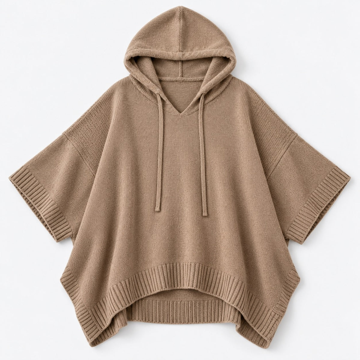 Agatha Relaxed Fit Hooded Poncho, Ribbed Trim | Hudson & Wells