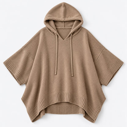 Agatha Relaxed Fit Hooded Poncho, Ribbed Trim | Hudson & Wells