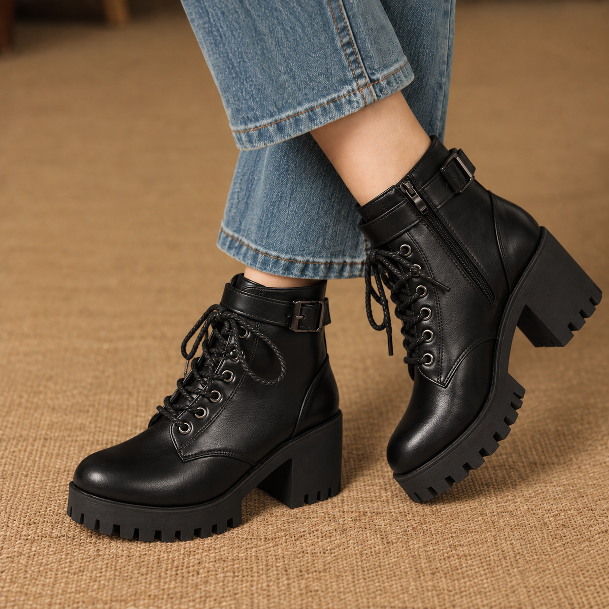 Agnes Women's Lightweight Vegan Leather Combat Boots | Hudson & Wells