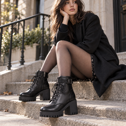 Agnes Women's Lightweight Vegan Leather Combat Boots | Hudson & Wells