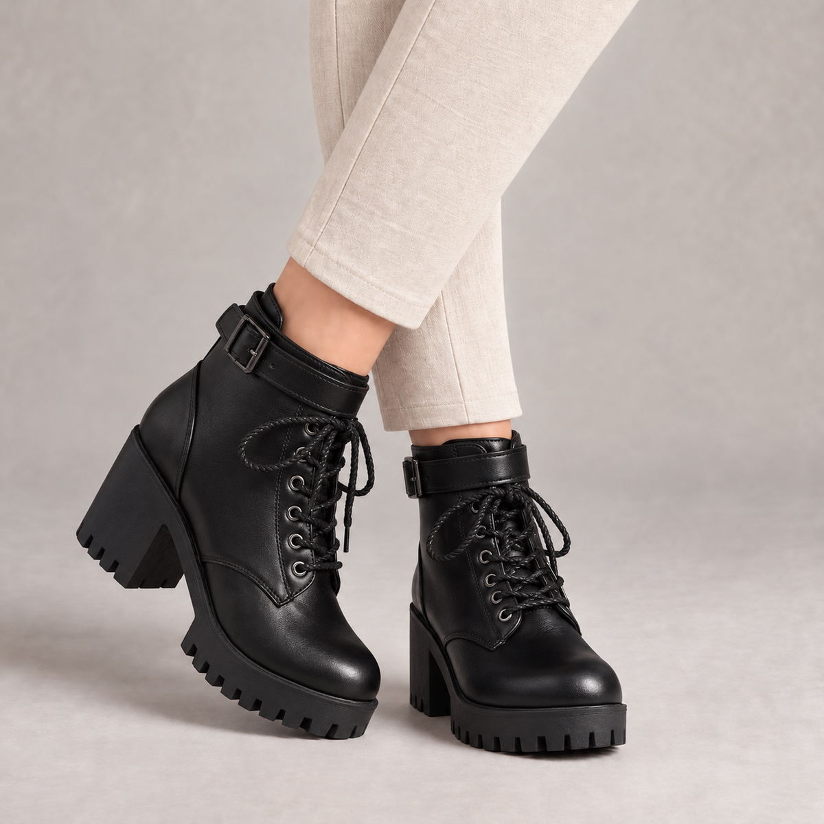 Agnes Women's Lightweight Vegan Leather Combat Boots — Black | Hudson & Wells