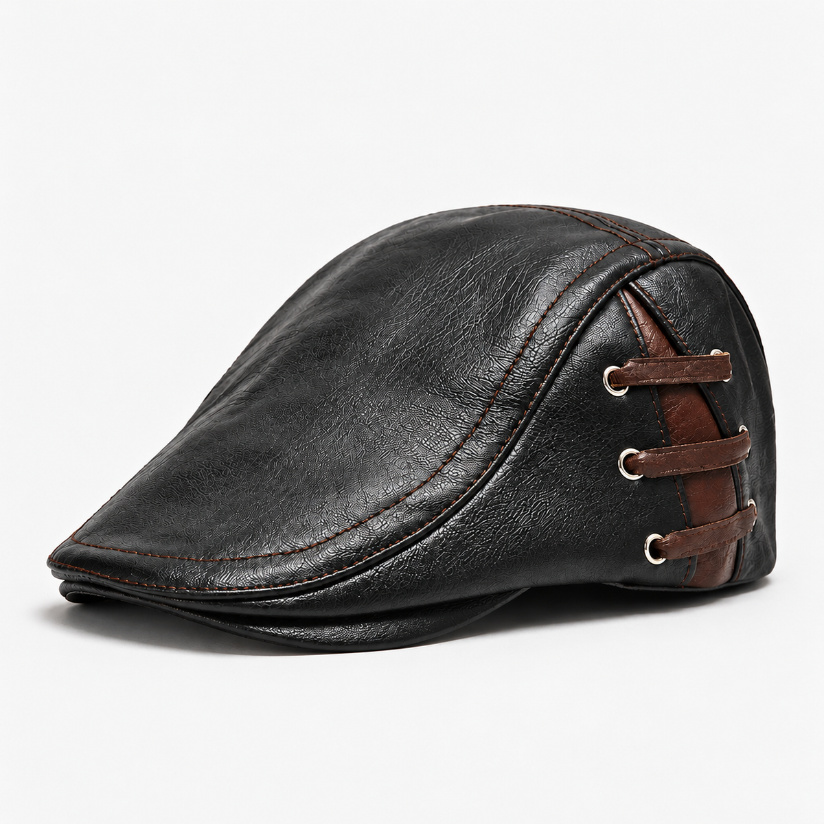 Ambrose men's driving cap in Black – square side view