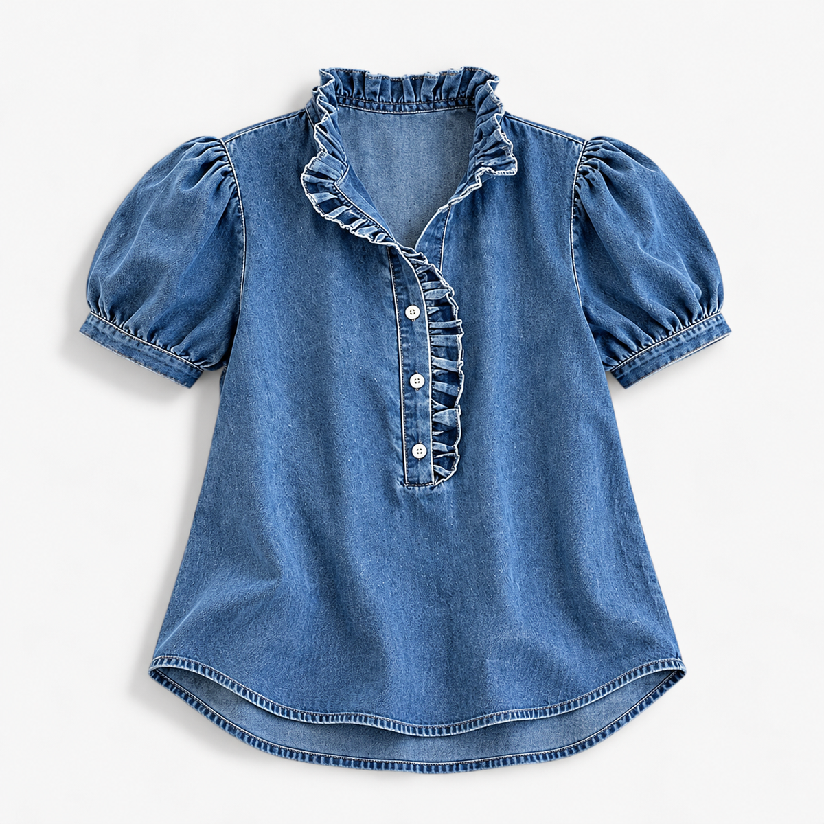 Annie Soft Ruffle-Neck Blouse, Puff Sleeves | Hudson & Wells