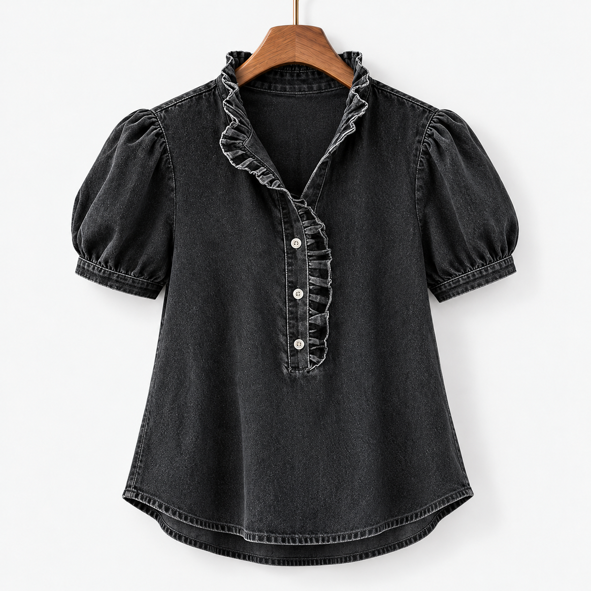Annie Soft Ruffle-Neck Blouse, Puff Sleeves | Hudson & Wells