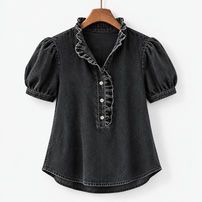 Annie Soft Ruffle-Neck Blouse, Puff Sleeves | Hudson & Wells