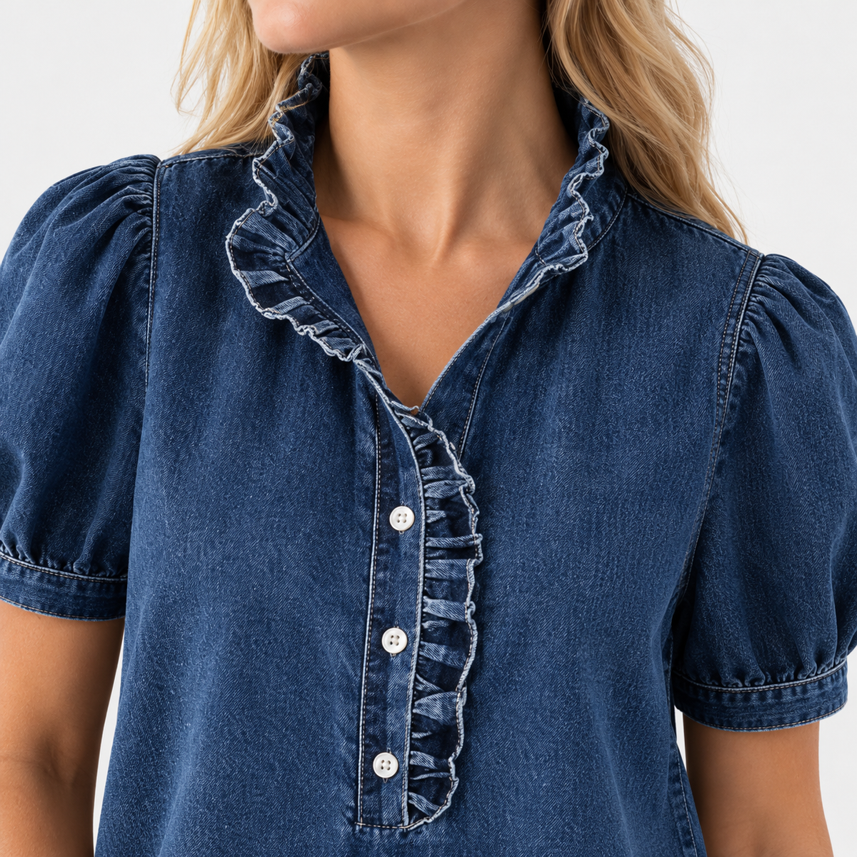 Annie Soft Ruffle-Neck Blouse, Puff Sleeves | Hudson & Wells