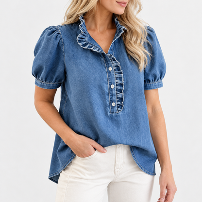Annie Soft Ruffle-Neck Blouse, Puff Sleeves | Hudson & Wells