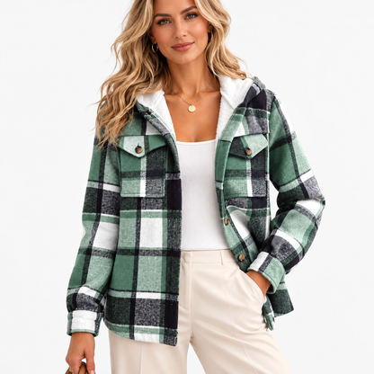Arden Breathable Plaid Shirt Jacket, Lined Hood — Green | Hudson & Wells