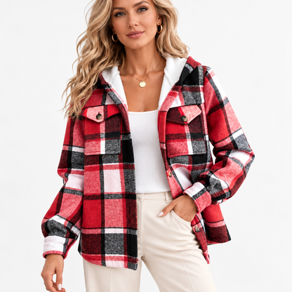Arden Breathable Plaid Shirt Jacket, Lined Hood — Red | Hudson & Wells