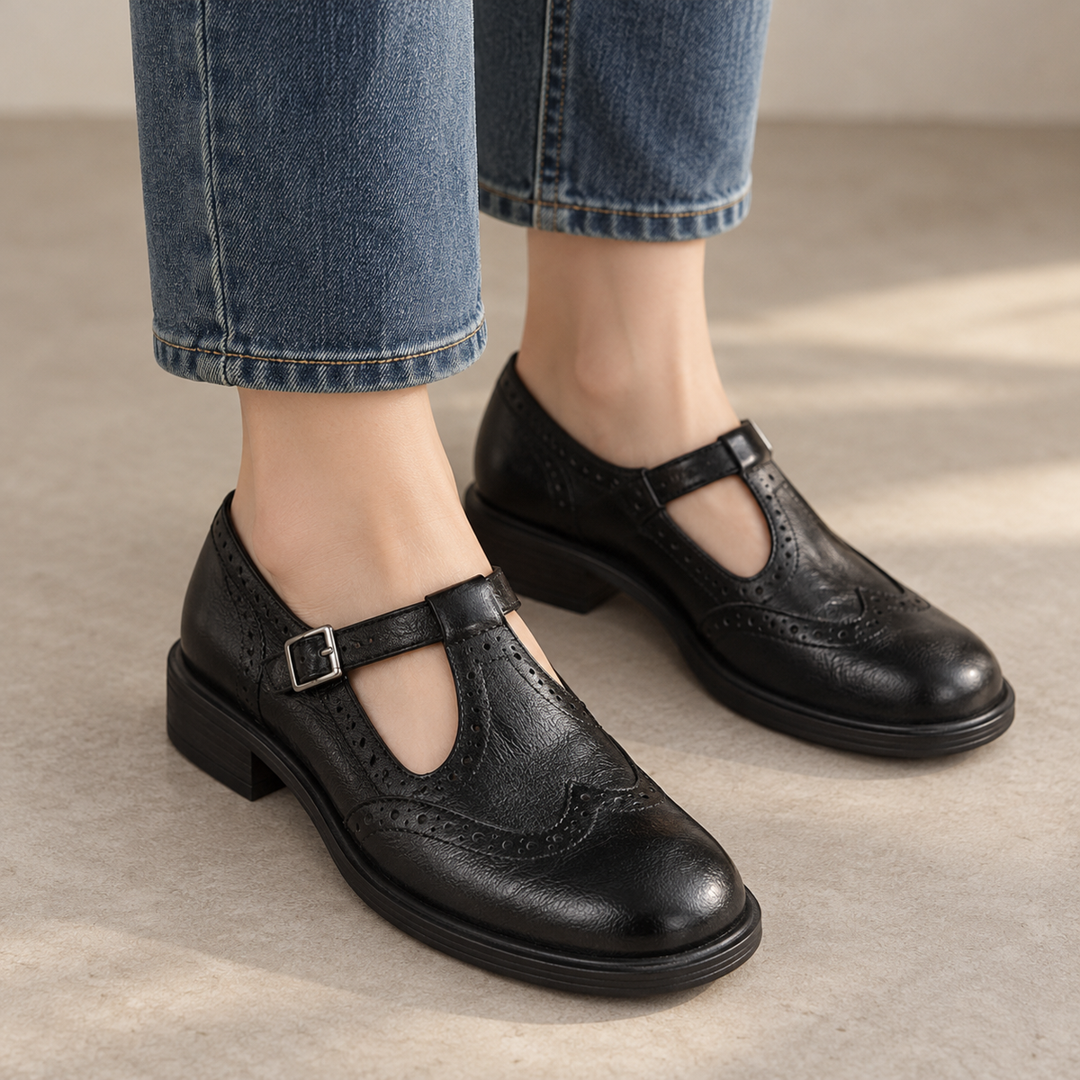 Augusta Wingtip T-Bar Mary Janes | Hudson & Wells