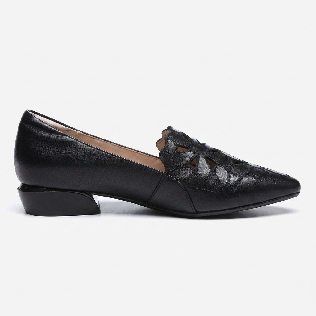 Bennett Floral-Cutout Loafer — Black | Hudson & Wells
