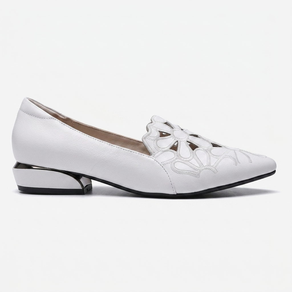 Bennett Floral-Cutout Loafer — White | Hudson & Wells