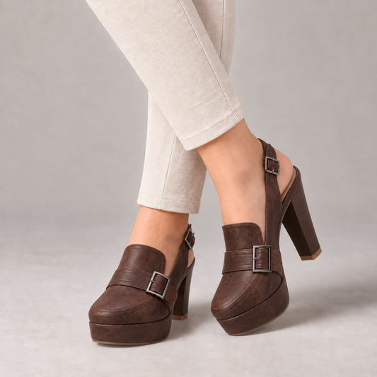 Betsy Adjustable Platform Slingback Heels — Brown | Hudson & Wells