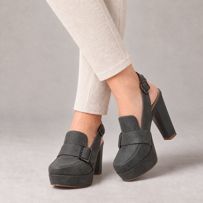Betsy Adjustable Platform Slingback Heels — Gray | Hudson & Wells