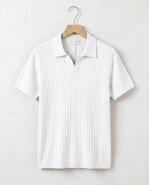 Brooks Ribbed Open-Collar Polo | Hudson & Wells