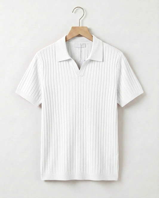 Brooks Ribbed Open-Collar Polo | Hudson & Wells