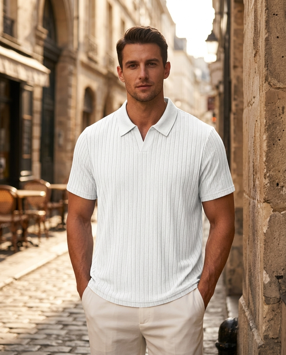 Brooks Ribbed Open-Collar Polo | Hudson & Wells