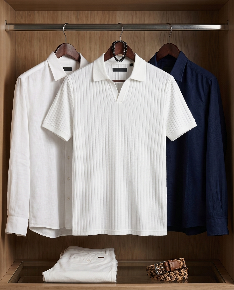 Brooks Ribbed Open-Collar Polo | Hudson & Wells