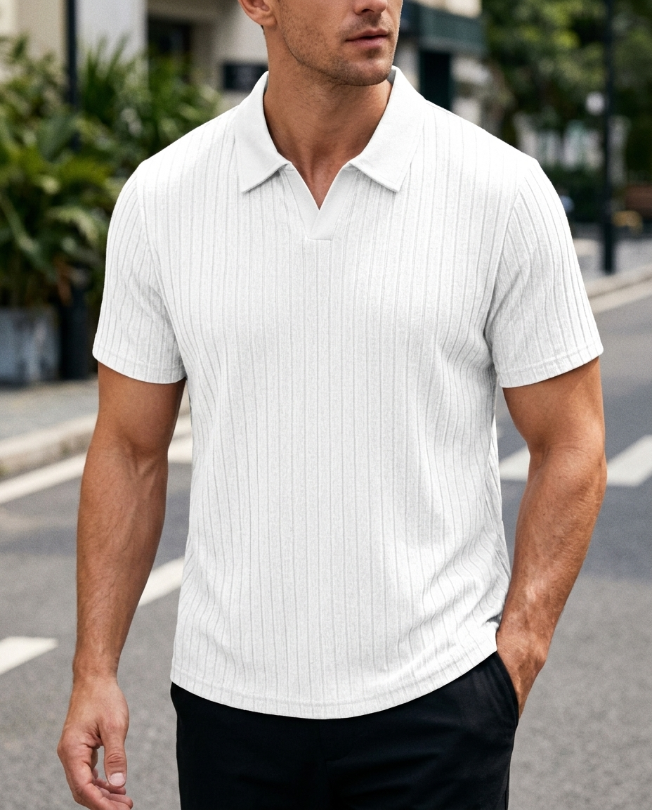 Brooks Ribbed Open-Collar Polo | Hudson & Wells