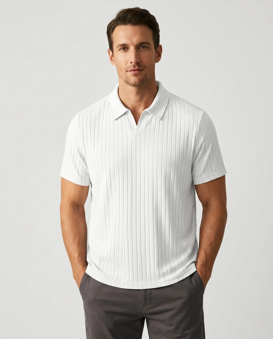 Brooks Ribbed Open-Collar Polo | Hudson & Wells