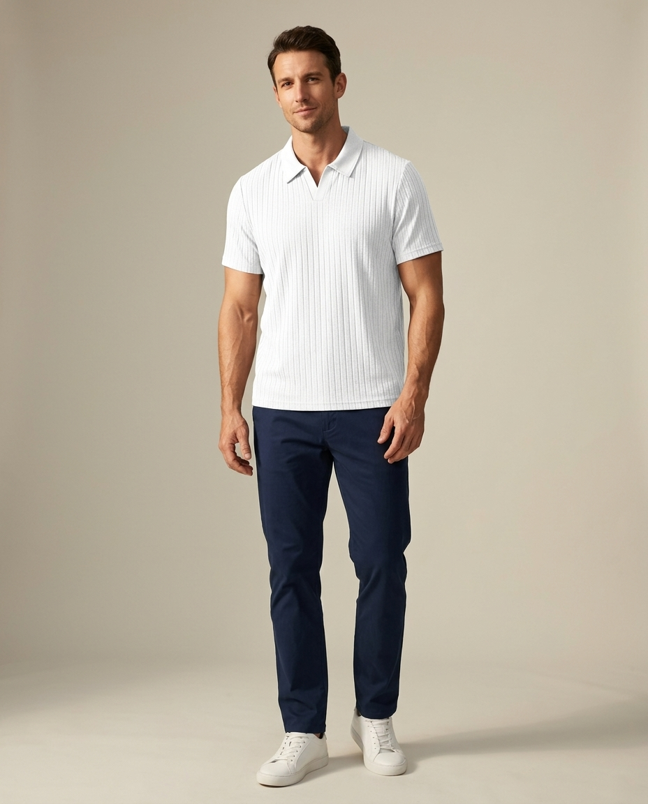 Brooks Ribbed Open-Collar Polo | Hudson & Wells