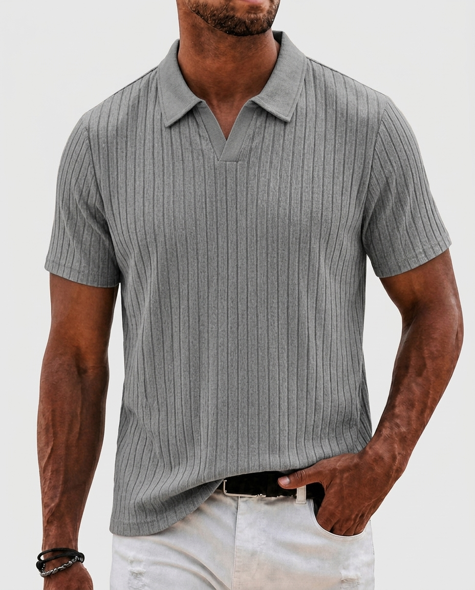 Brooks Ribbed Open-Collar Polo — Gray | Hudson & Wells