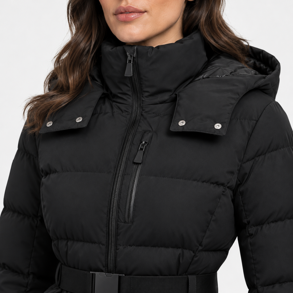 Carlene Soft Puffer Jacket, Belted Waist | Hudson & Wells