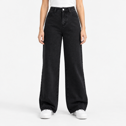Carolyn Relaxed Fit Wide Leg Jeans, High Rise — Black | Hudson & Wells