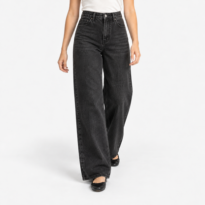 Carolyn Relaxed Fit Wide Leg Jeans, High Rise — Gray | Hudson & Wells