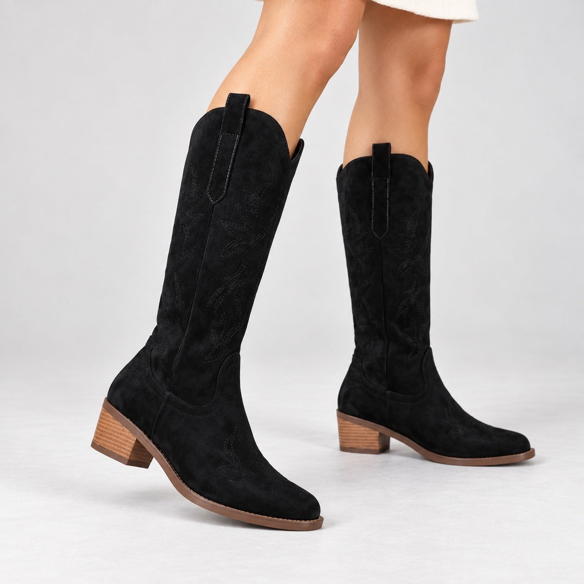 Cassidy Soft Embroidered Western Boots — Black | Hudson & Wells