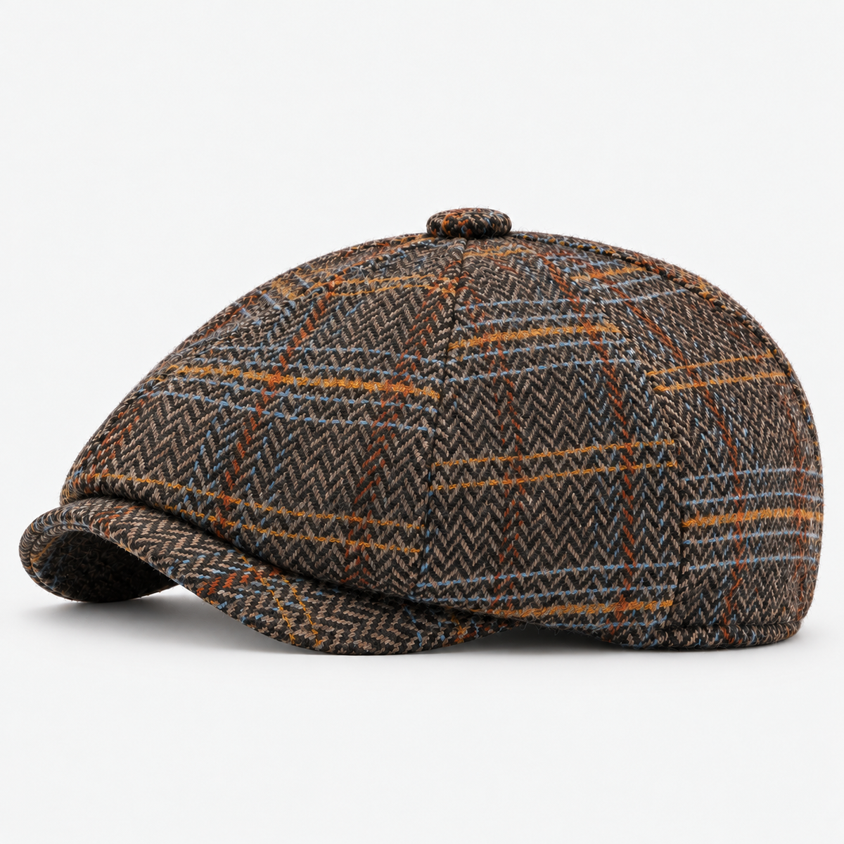 Cecil men's driving cap in Brown Plaid – square side view