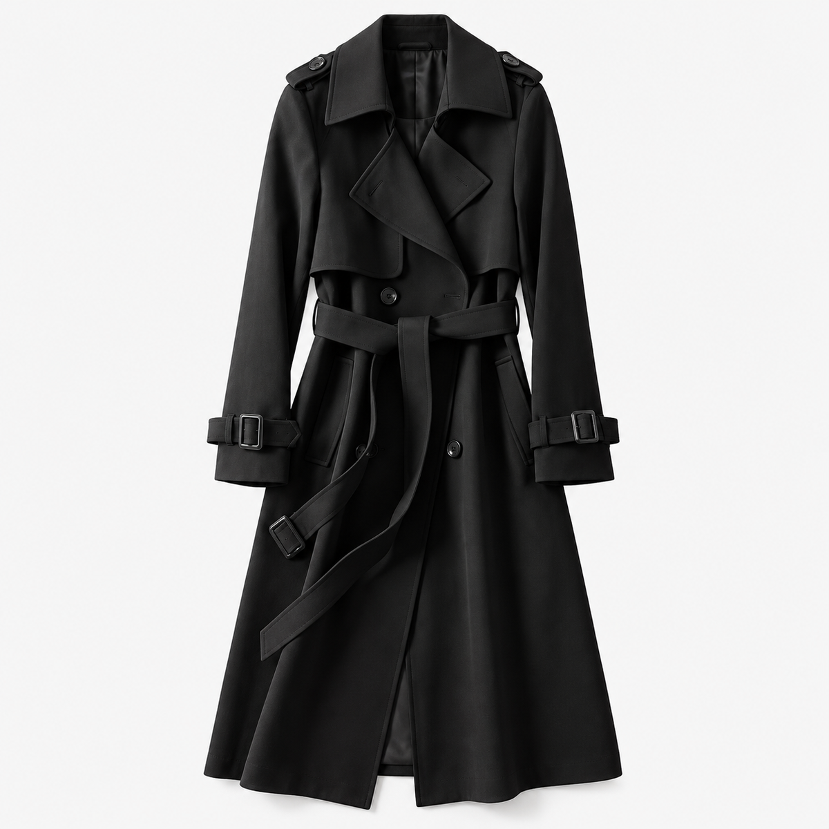 Charlene Tailored Belted Trench Coat — Black – Plain Lining | Hudson & Wells